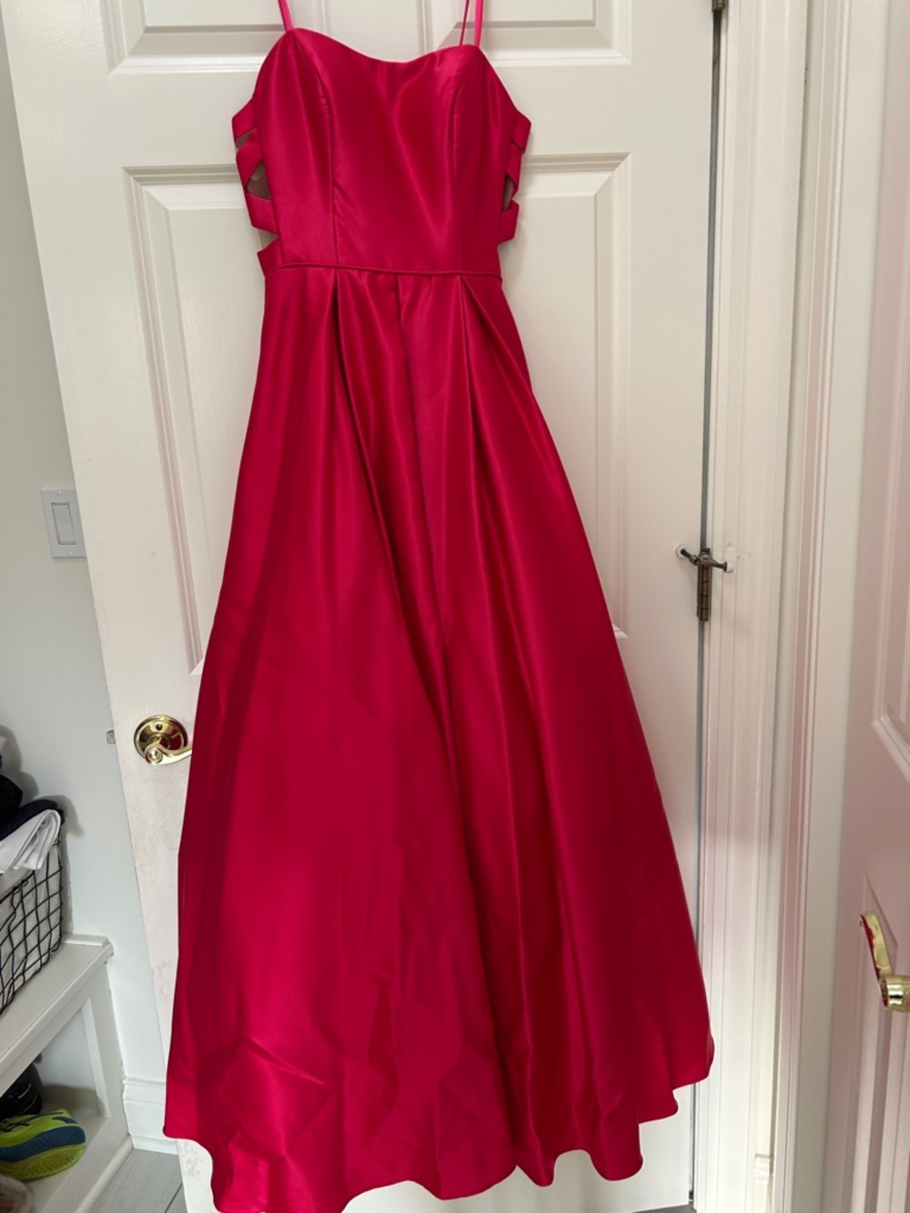 Blondie Nites by Stacy Sklar Hot Pink Satin Spaghetti-Strap Party or Prom Gown